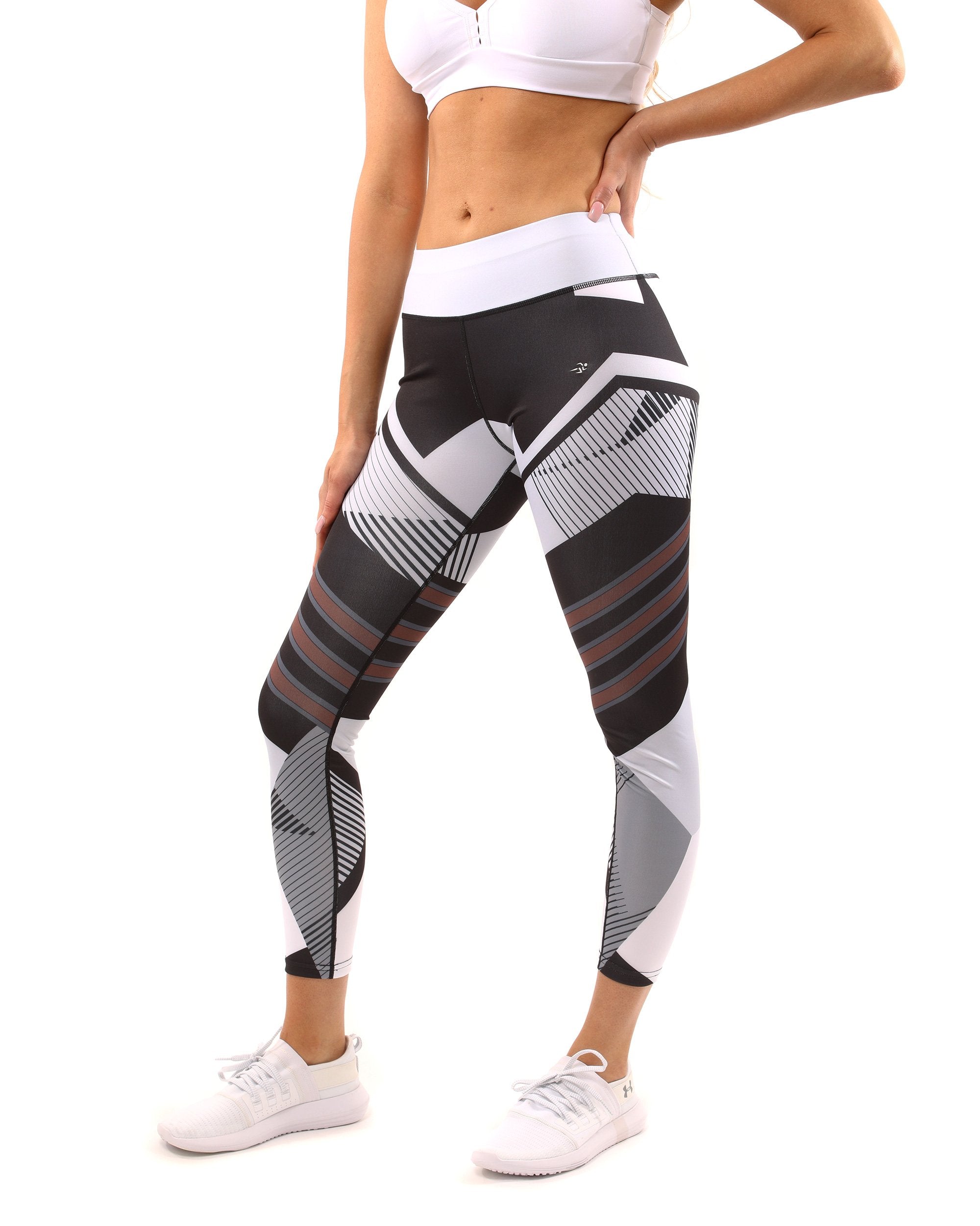 Black and White Stripe Leggings  - Yoga Running Cycling Jogging Gym